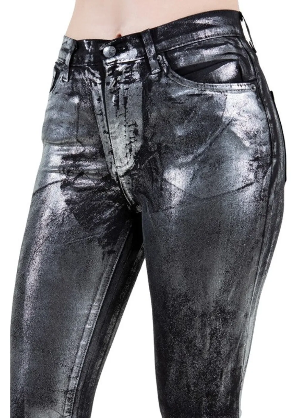 Black Metallic Bell Bottom Jeans