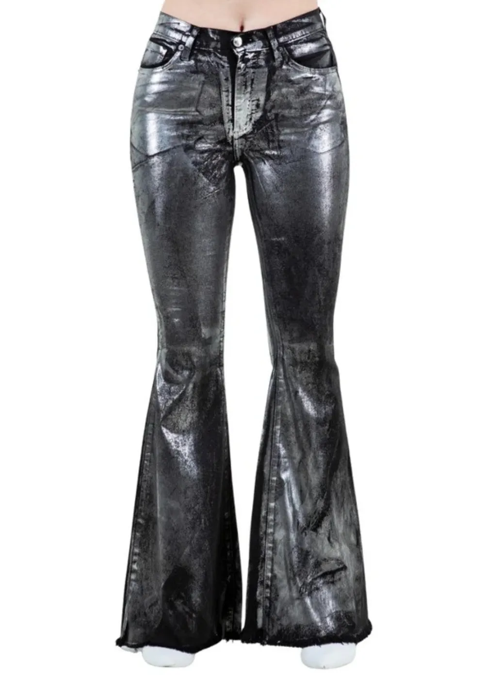 Black Metallic Bell Bottom Jeans