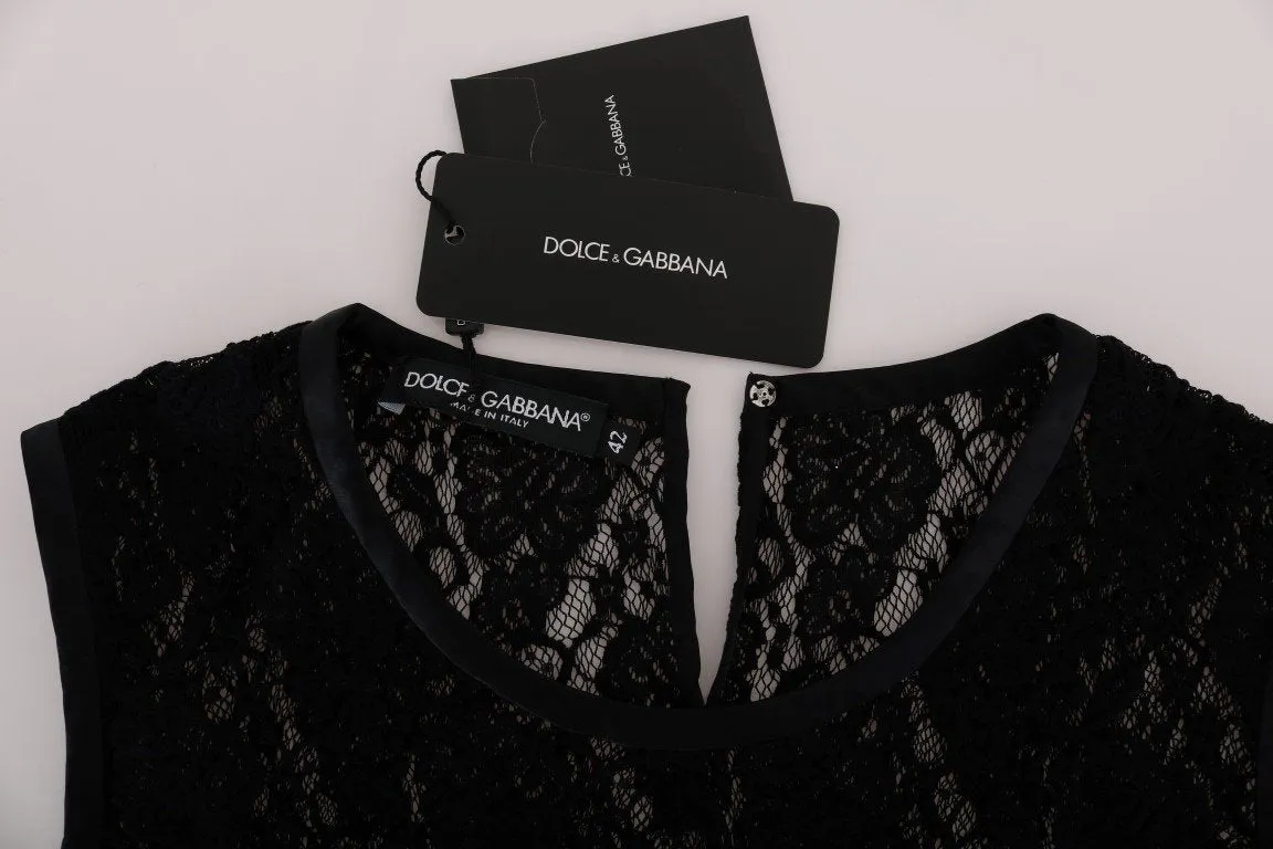 Black Ricamo Lace Transparent Blouse