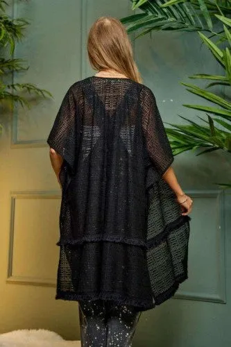 Black Square Lace Open Front Kimono