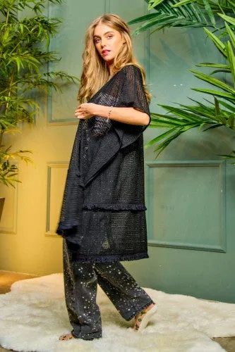 Black Square Lace Open Front Kimono