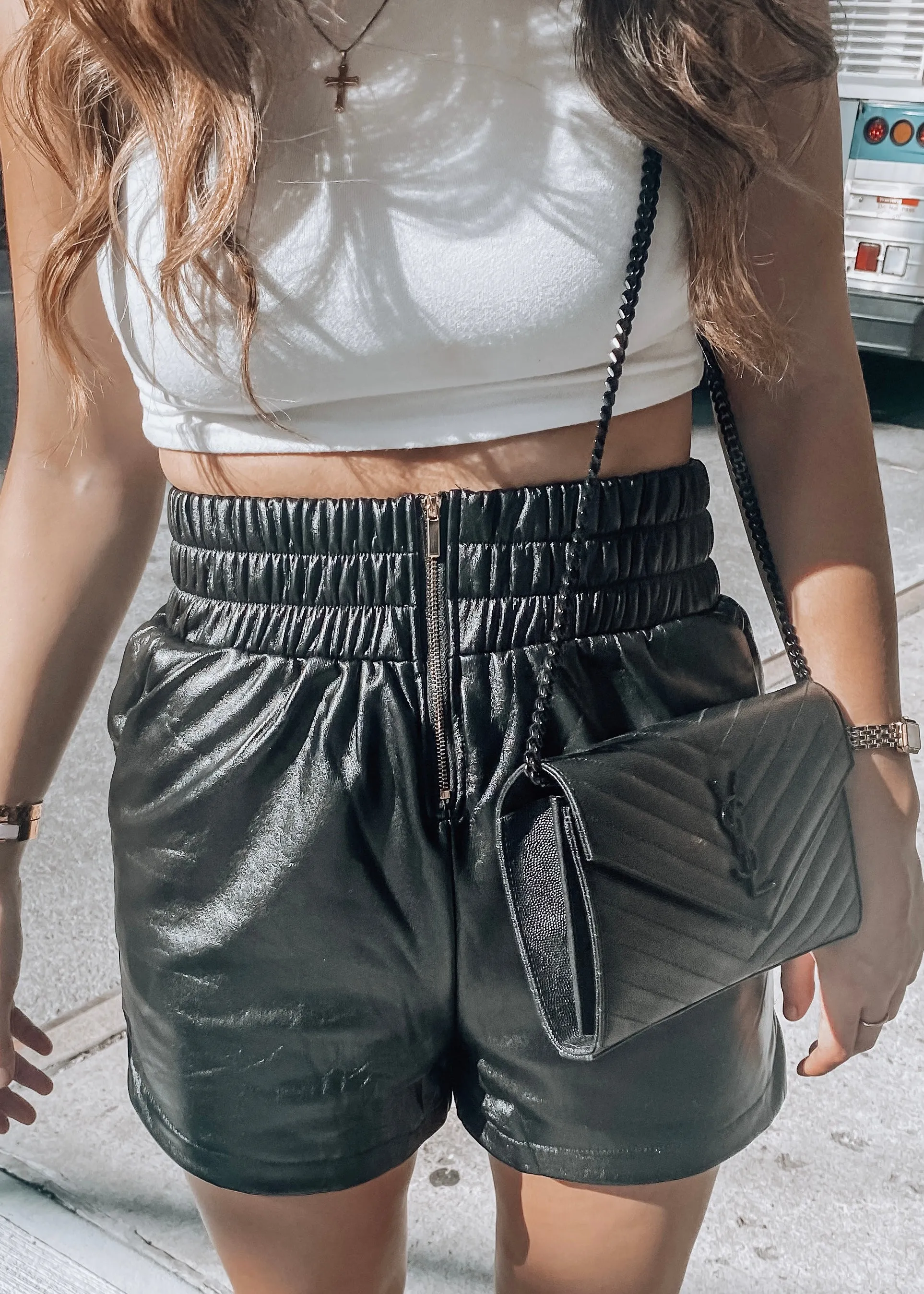 BLACK VEGAN LEATHER SHORTS