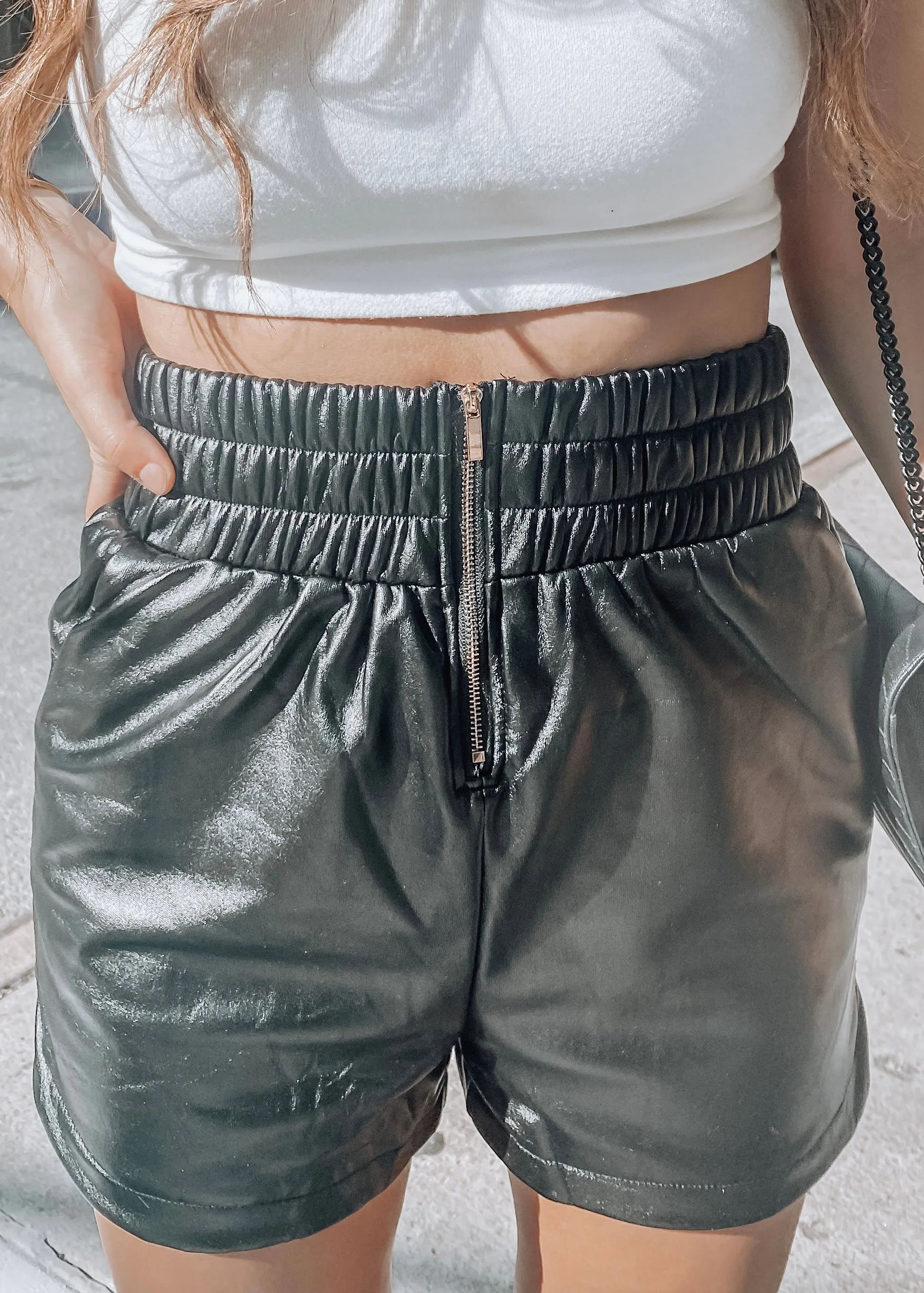 BLACK VEGAN LEATHER SHORTS