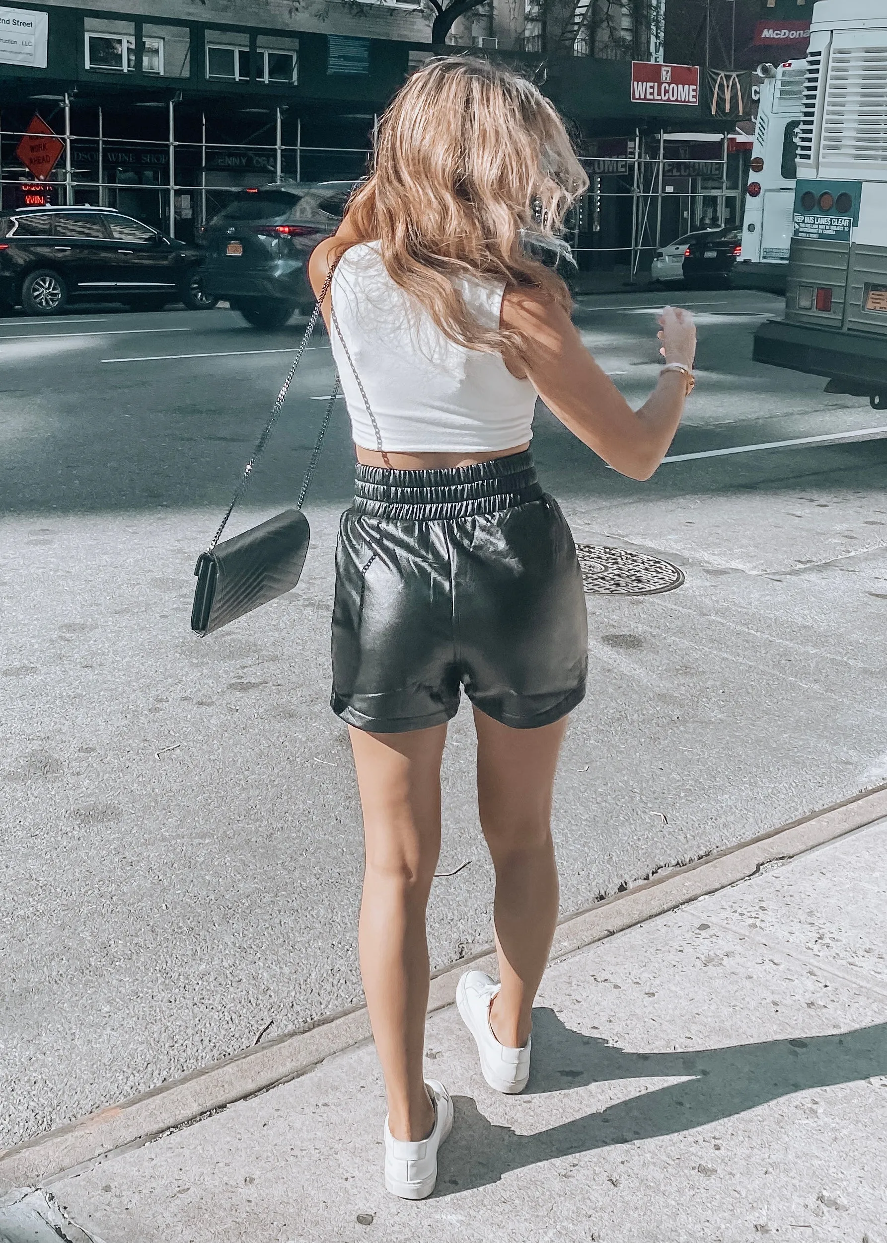 BLACK VEGAN LEATHER SHORTS
