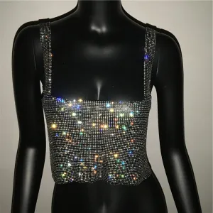 Bling Rhinestones Party Crop Top 2021 Fashion Solid Backless Straps Full Diamonds Sequins Cami Cropped Top for Women