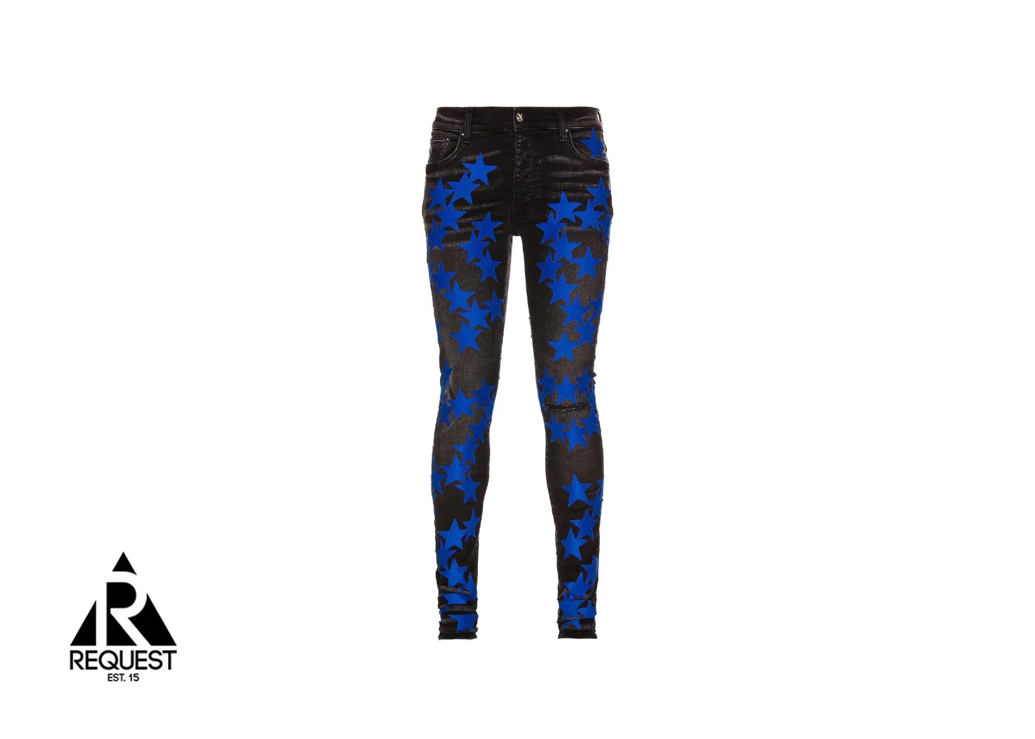 Blue Leather Star Applique Chemist Denim "Aged Black"