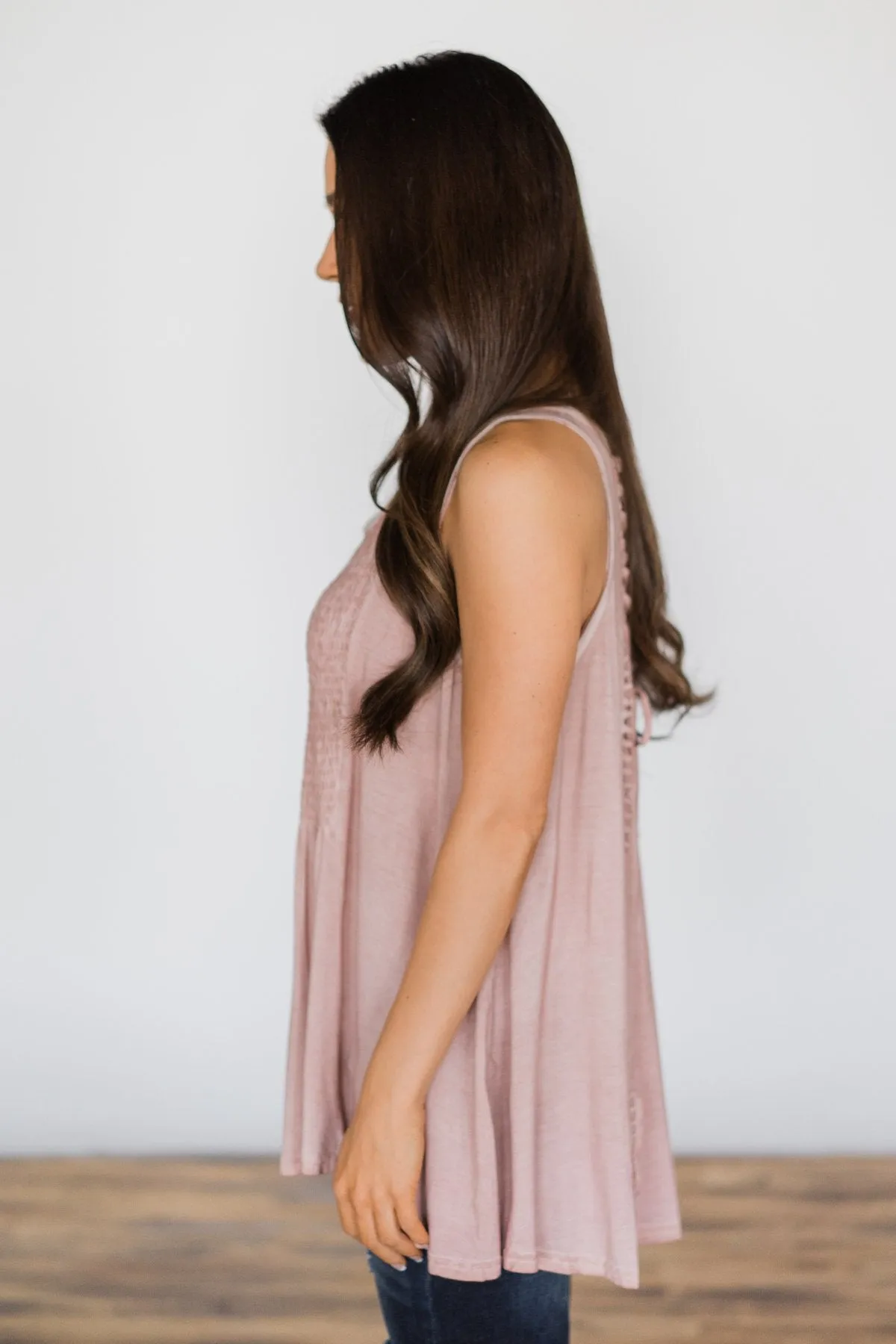 Blush Lace Up Back Tank Top