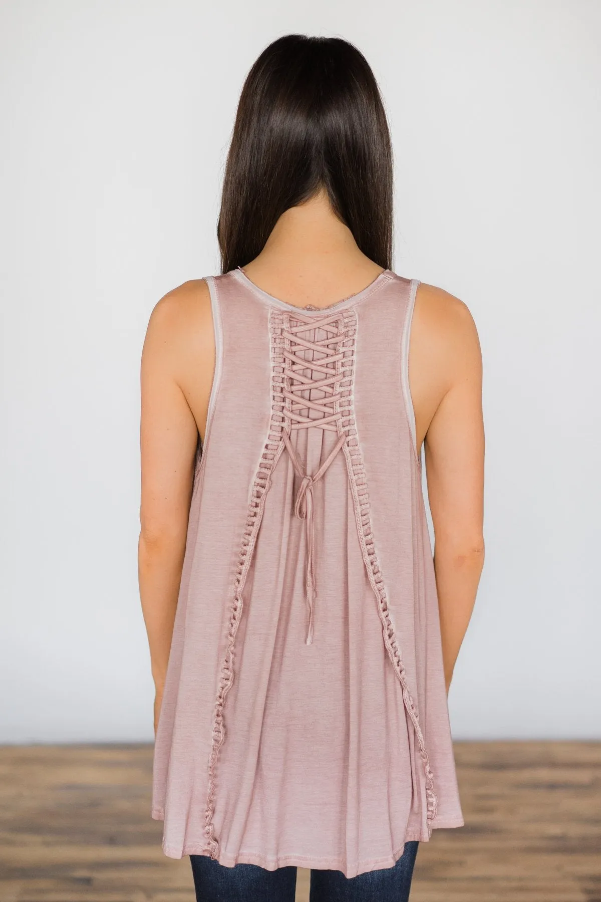 Blush Lace Up Back Tank Top