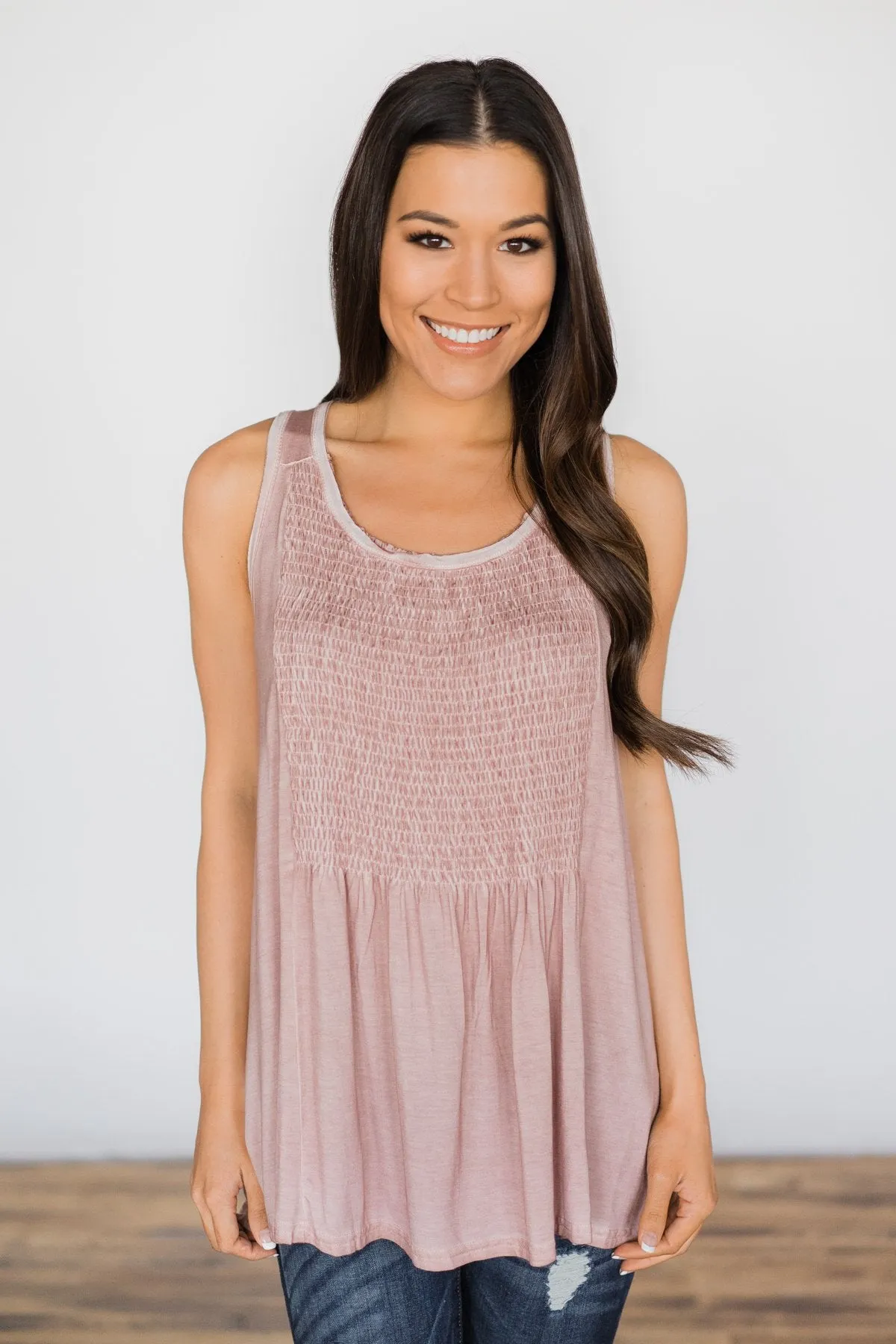 Blush Lace Up Back Tank Top
