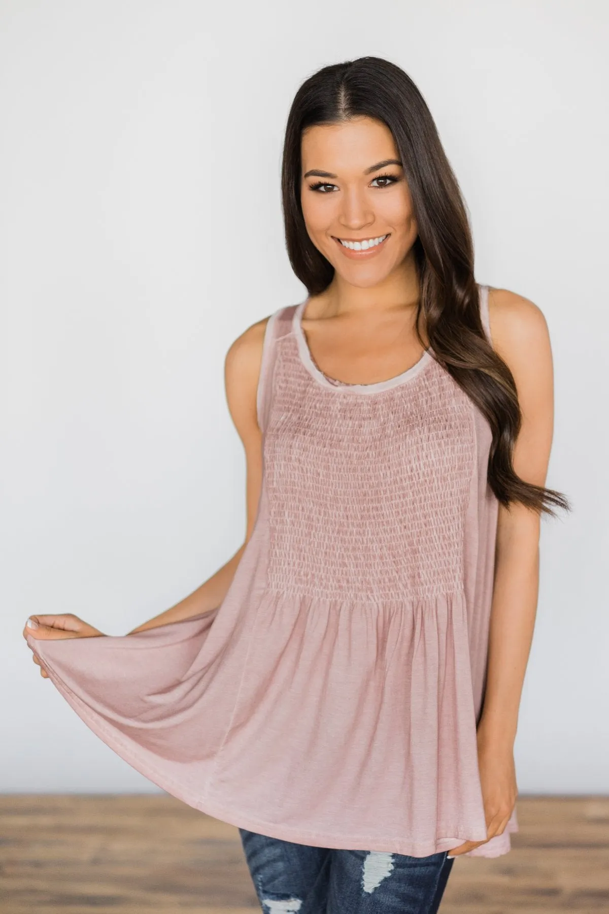 Blush Lace Up Back Tank Top