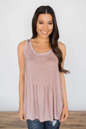 Blush Lace Up Back Tank Top