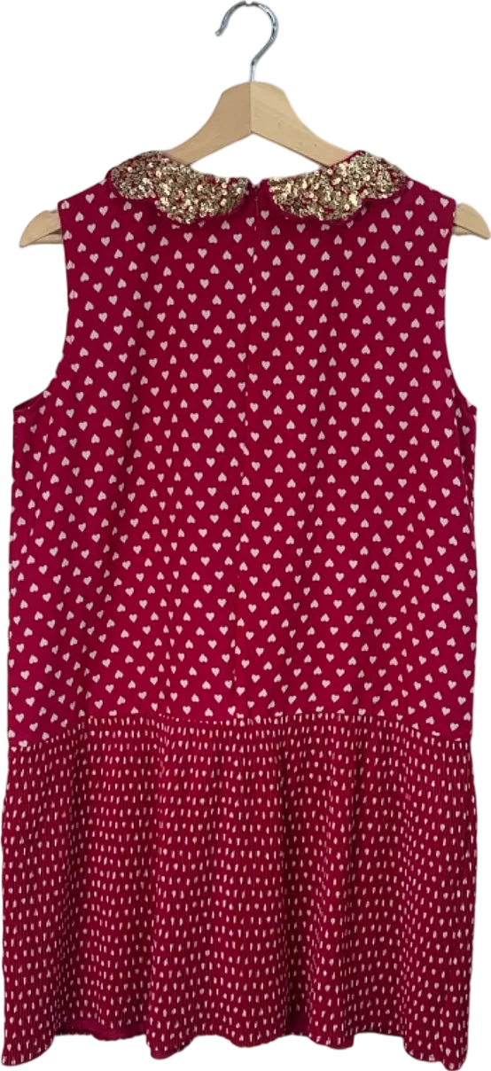 Boden Red and White Heart Print Dress with Sequin Collar Size 16 Years 