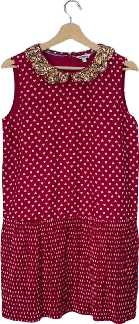 Boden Red and White Heart Print Dress with Sequin Collar Size 16 Years 