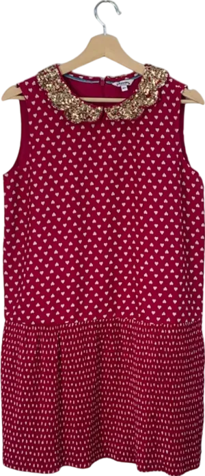 Boden Red and White Heart Print Dress with Sequin Collar Size 16 Years 