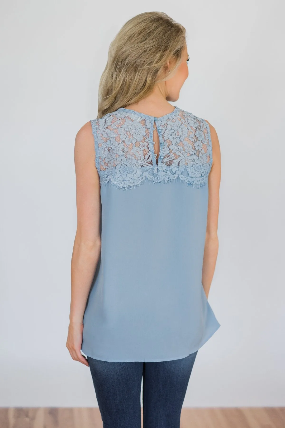 Breathtaking in Lace Tank Top- Baby Blue