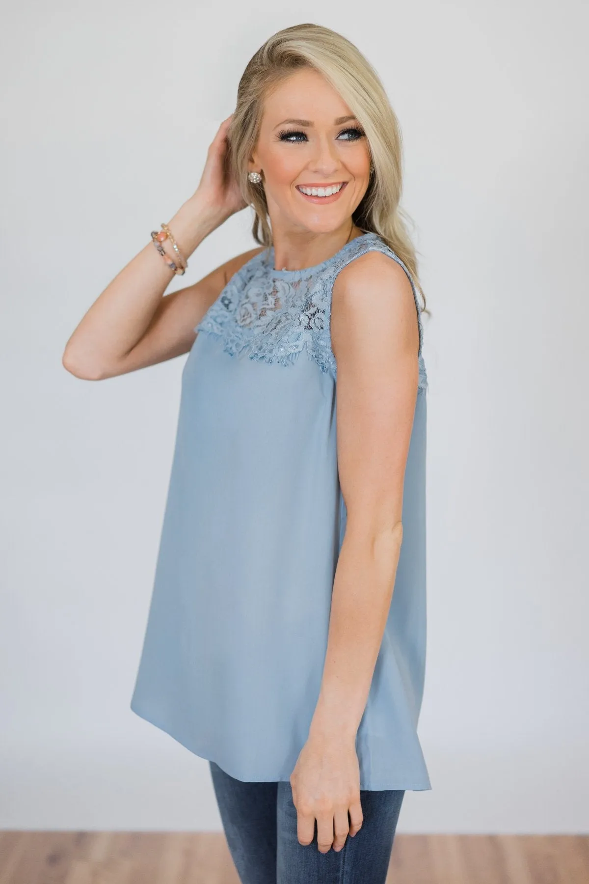 Breathtaking in Lace Tank Top- Baby Blue