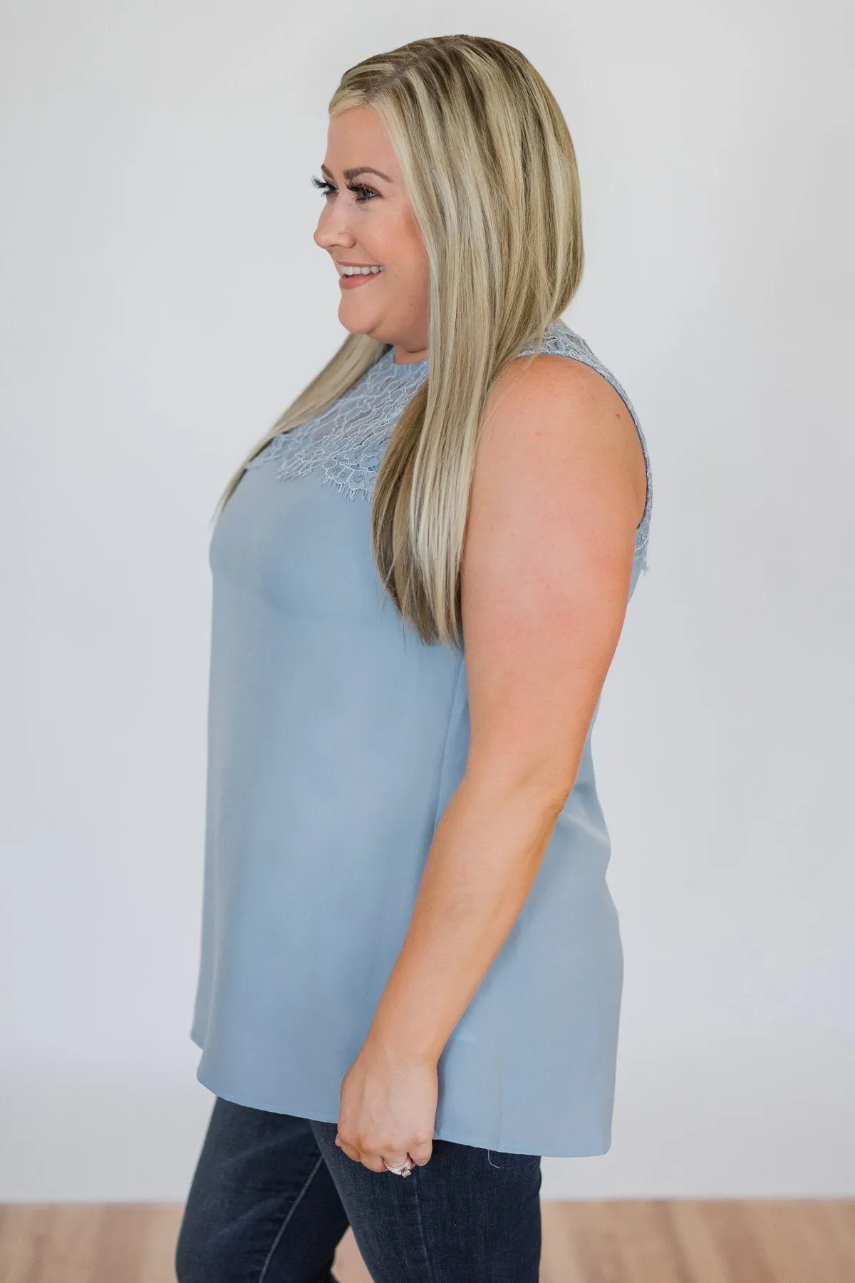Breathtaking in Lace Tank Top- Baby Blue