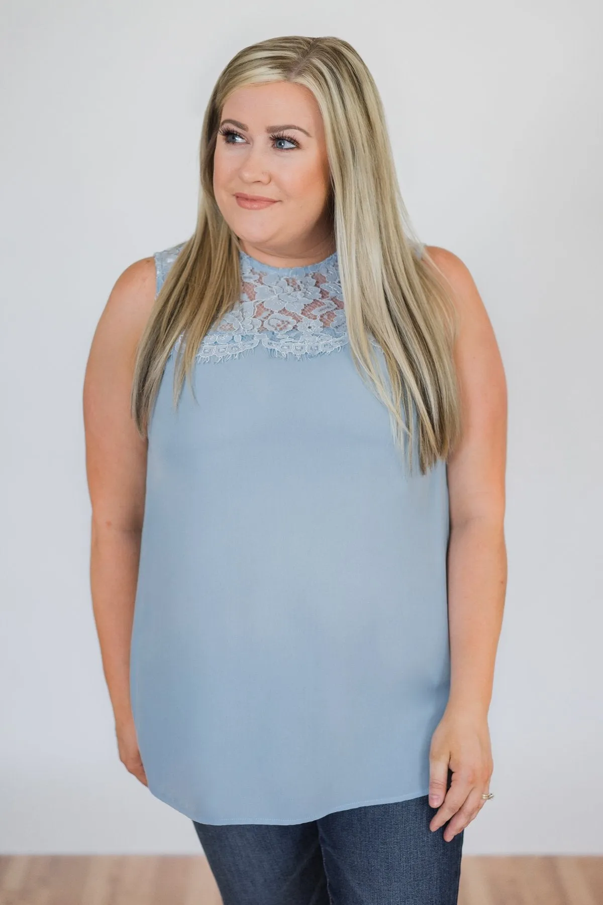 Breathtaking in Lace Tank Top- Baby Blue