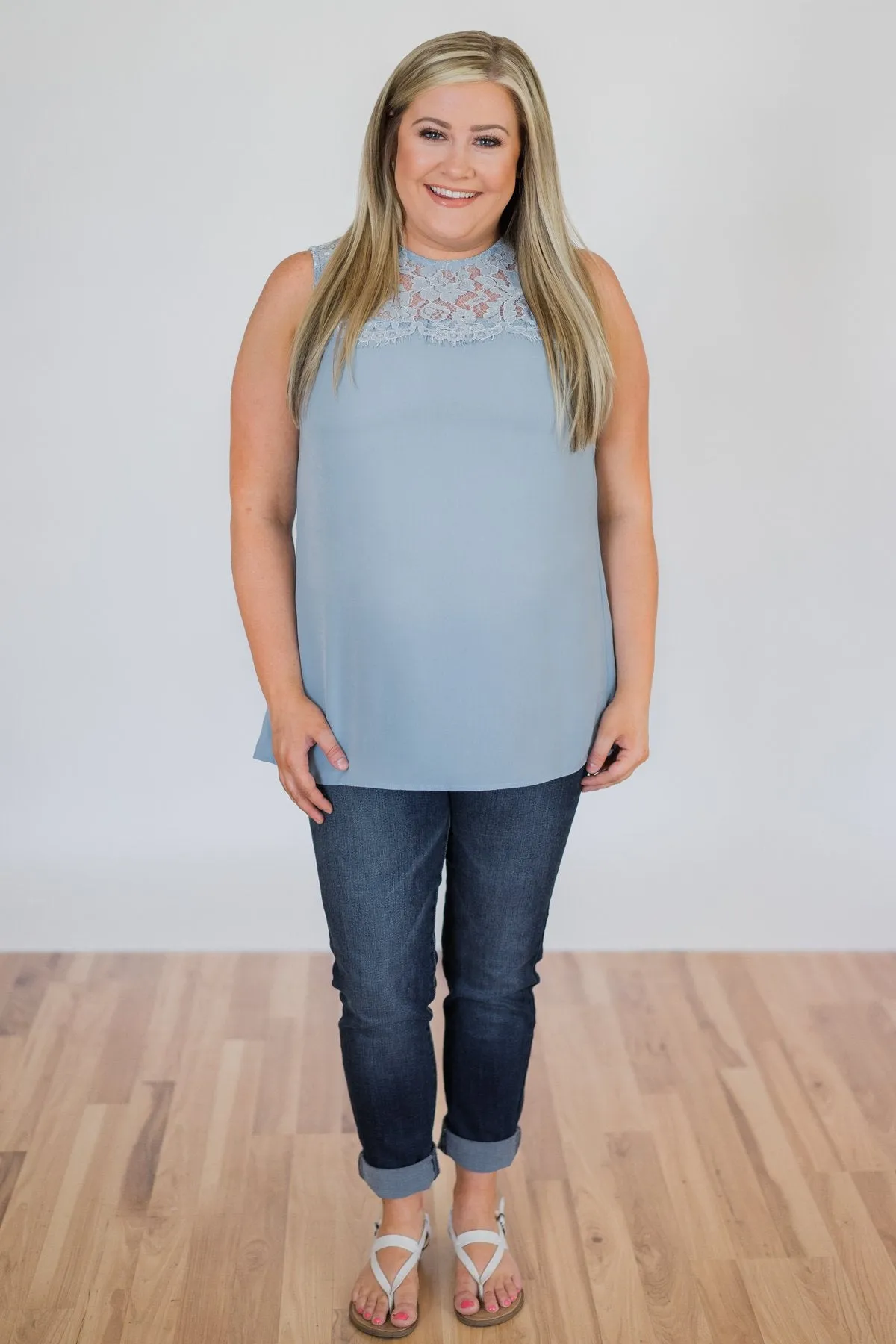 Breathtaking in Lace Tank Top- Baby Blue