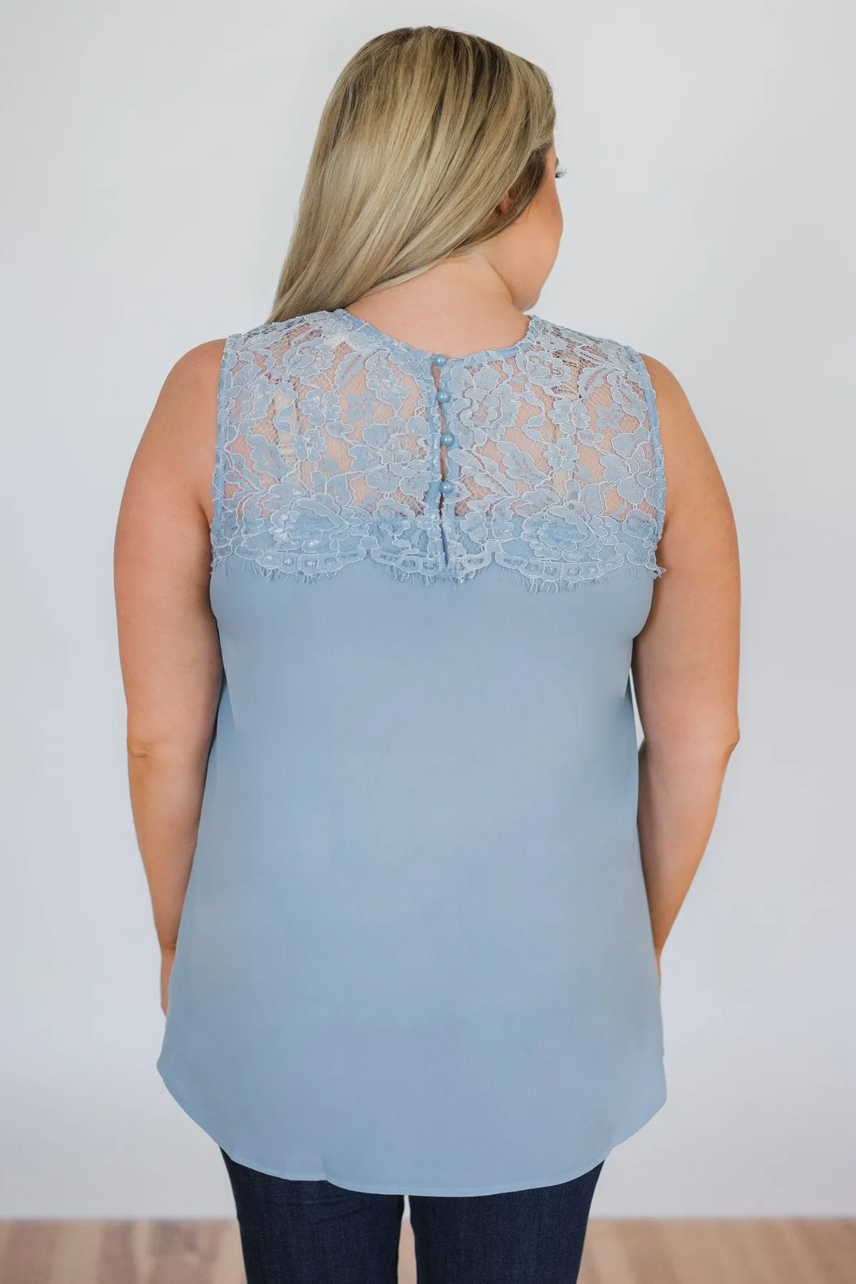 Breathtaking in Lace Tank Top- Baby Blue