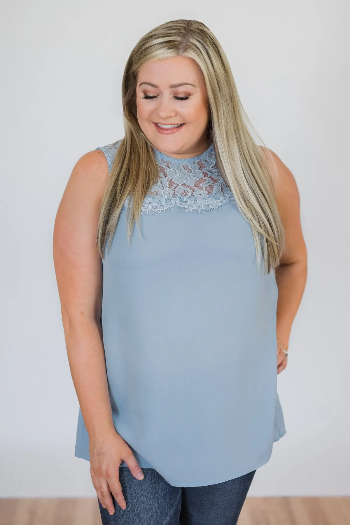 Breathtaking in Lace Tank Top- Baby Blue
