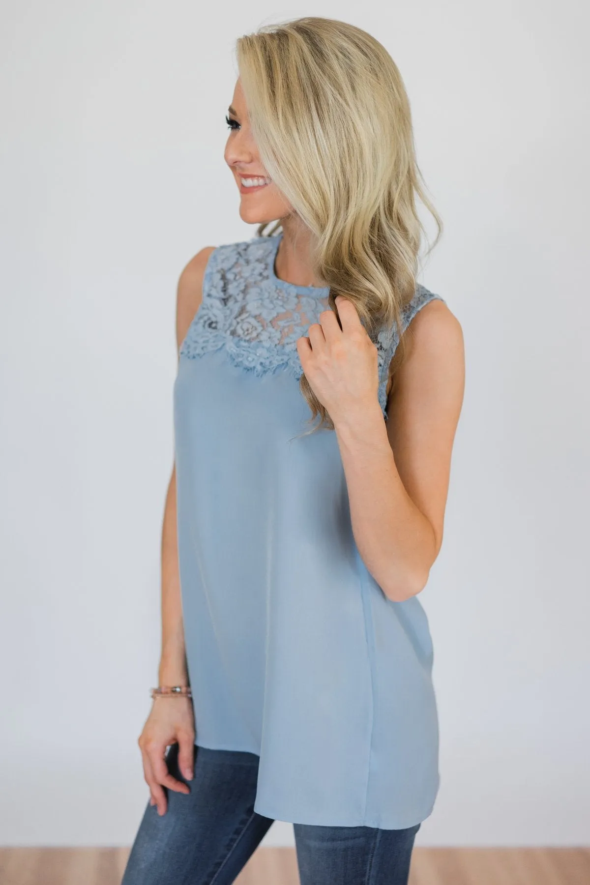 Breathtaking in Lace Tank Top- Baby Blue