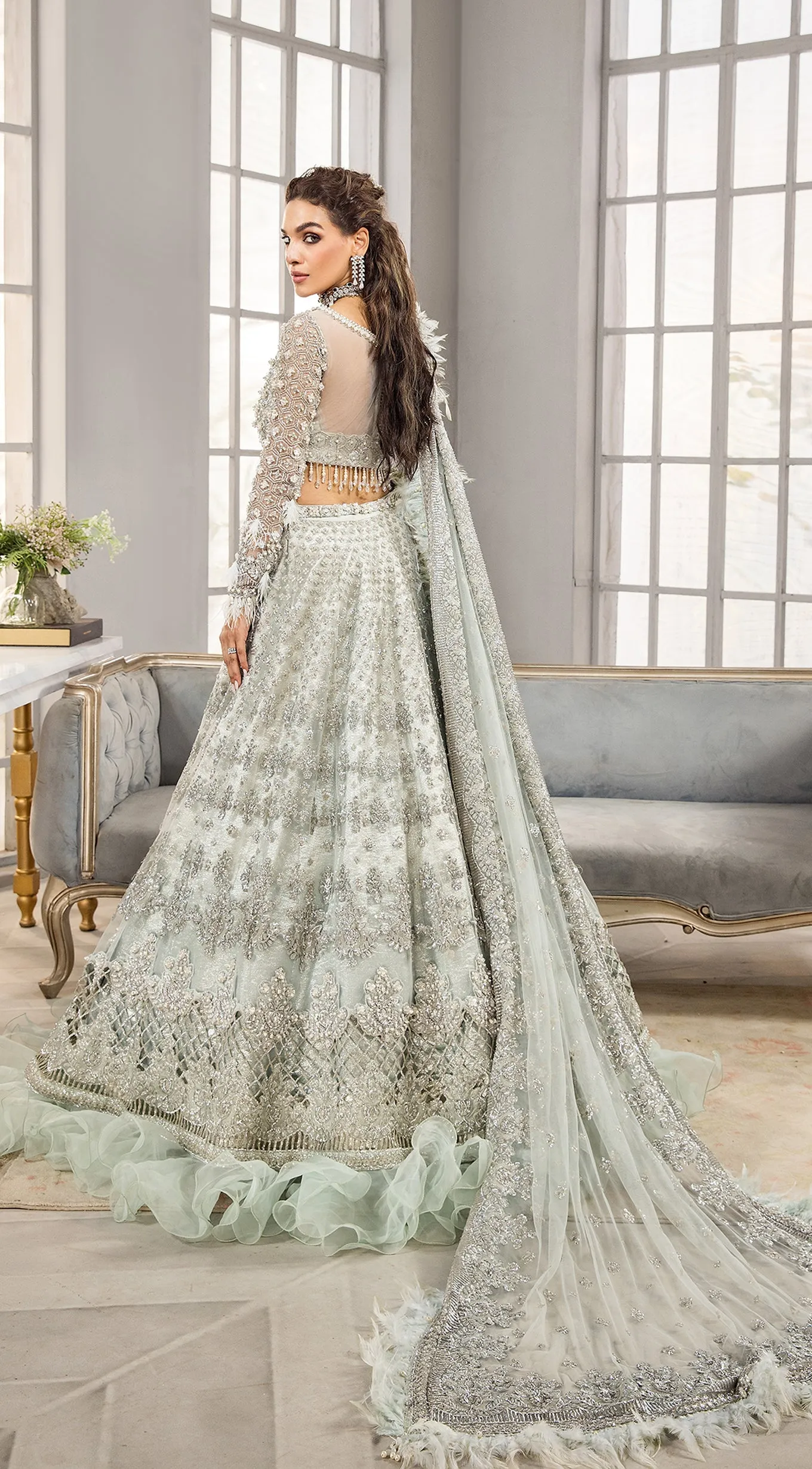 Bridal Silver Lehenga Choli for Pakistani Bridal Wear