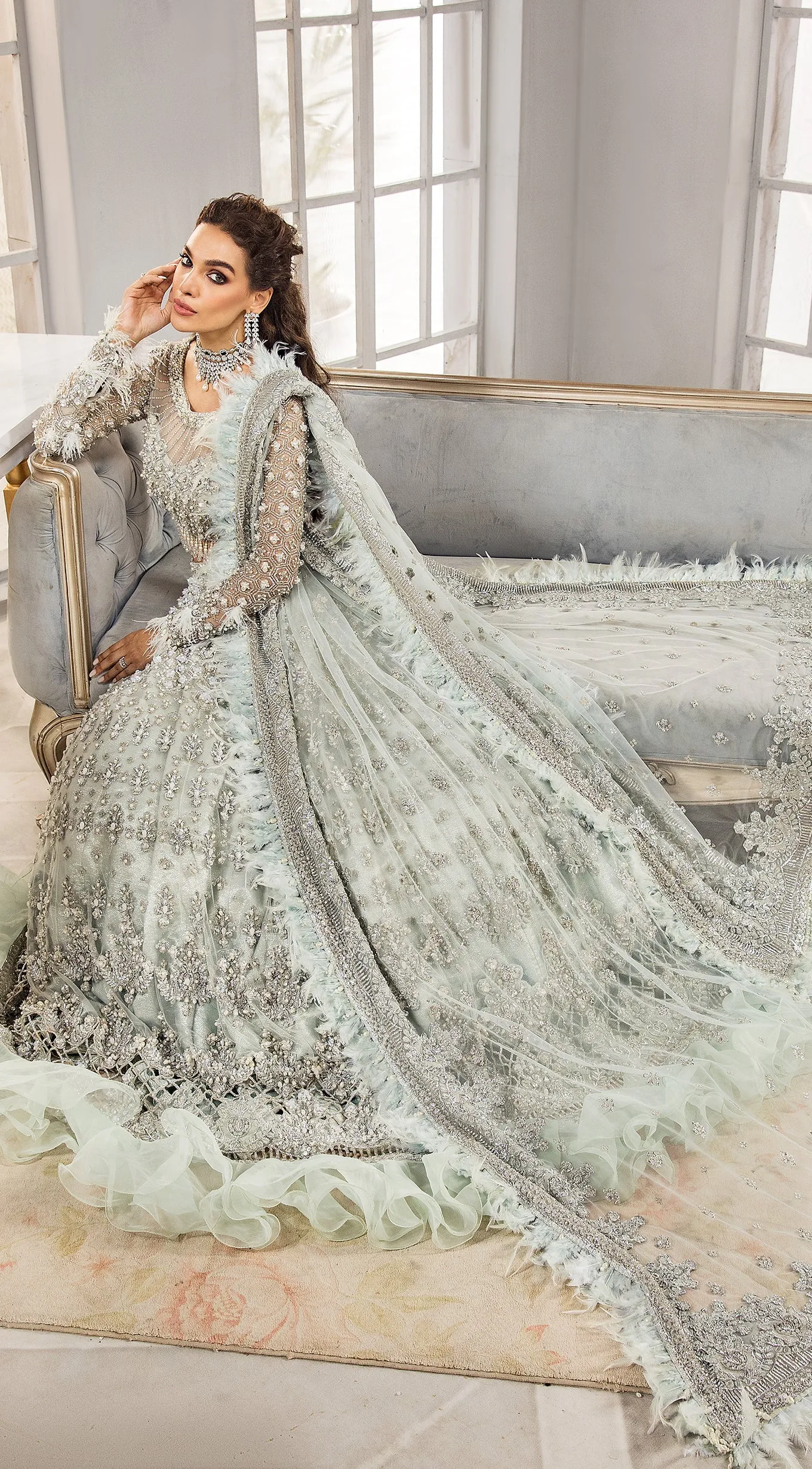 Bridal Silver Lehenga Choli for Pakistani Bridal Wear
