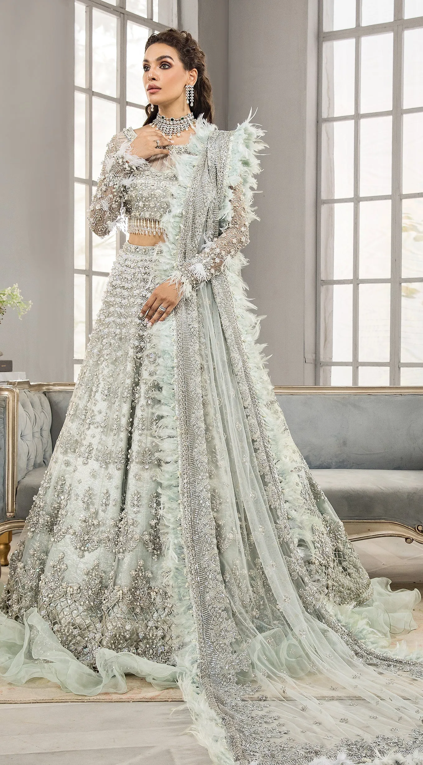 Bridal Silver Lehenga Choli for Pakistani Bridal Wear