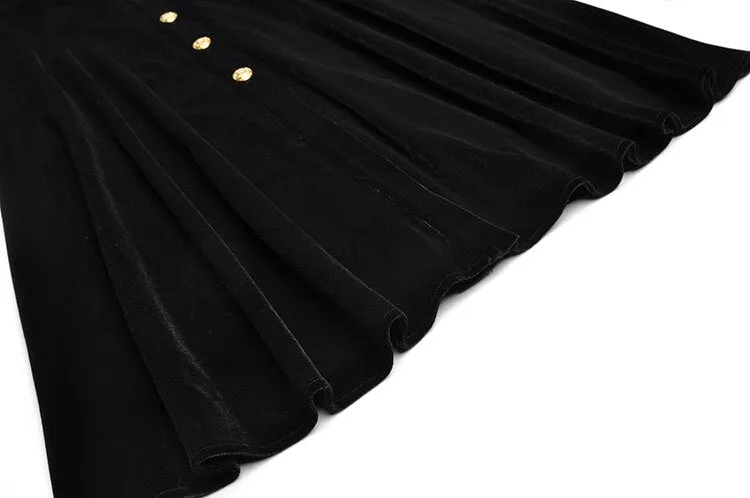 Brinley turn-down collar Long sleeve Single-breasted lace-up Velvet Keep warm Black Dress