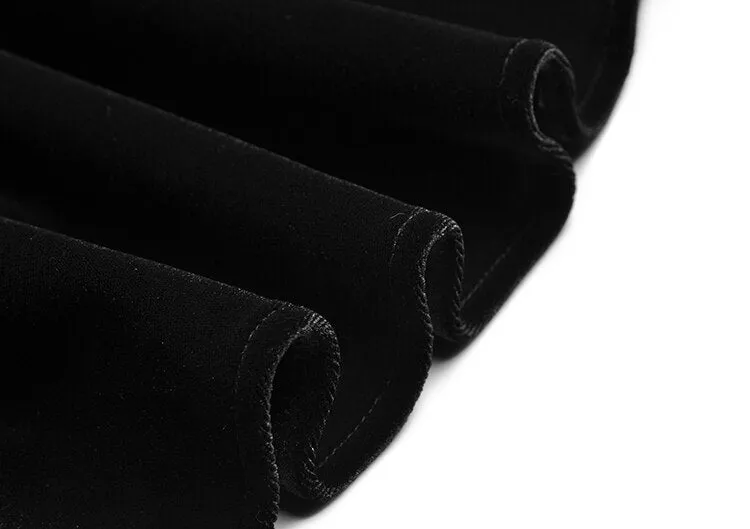 Brinley turn-down collar Long sleeve Single-breasted lace-up Velvet Keep warm Black Dress