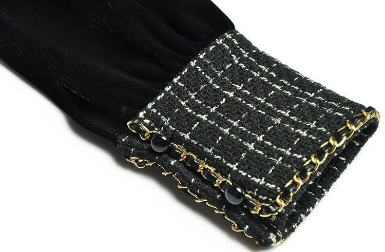 Brinley turn-down collar Long sleeve Single-breasted lace-up Velvet Keep warm Black Dress