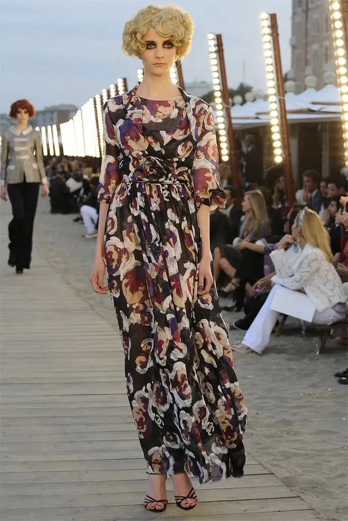 Chanel Cruise 2010 by Karl Lagerfeld Runway Look 33 'Painted' Silk Floral Dress