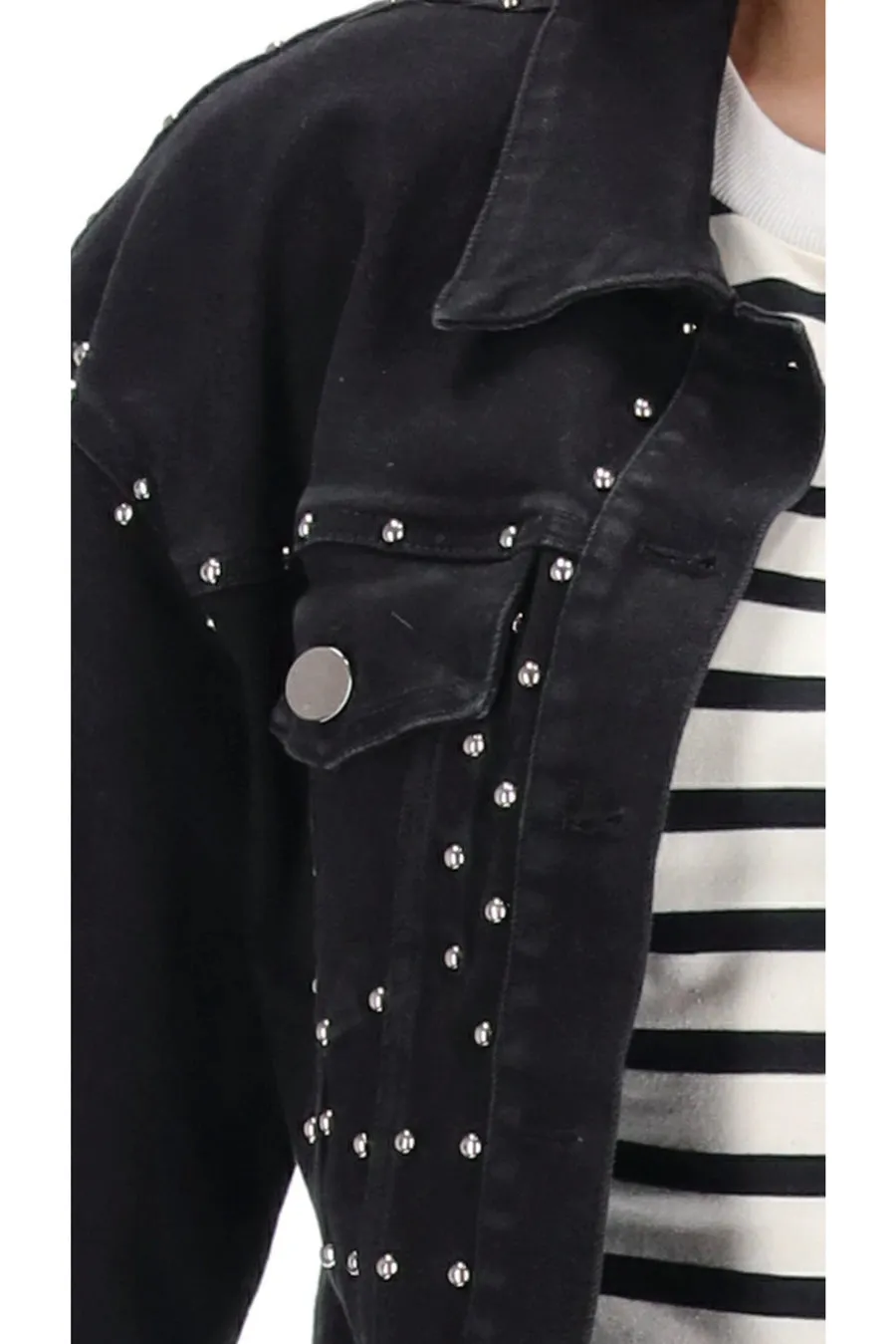 Charlo Cassidy Studded Cotton Denim Jacket Black