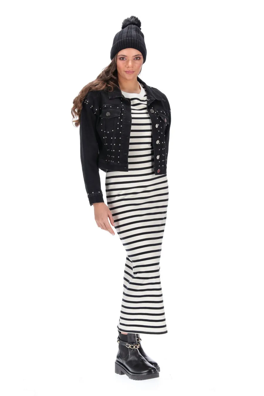 Charlo Cassidy Studded Cotton Denim Jacket Black