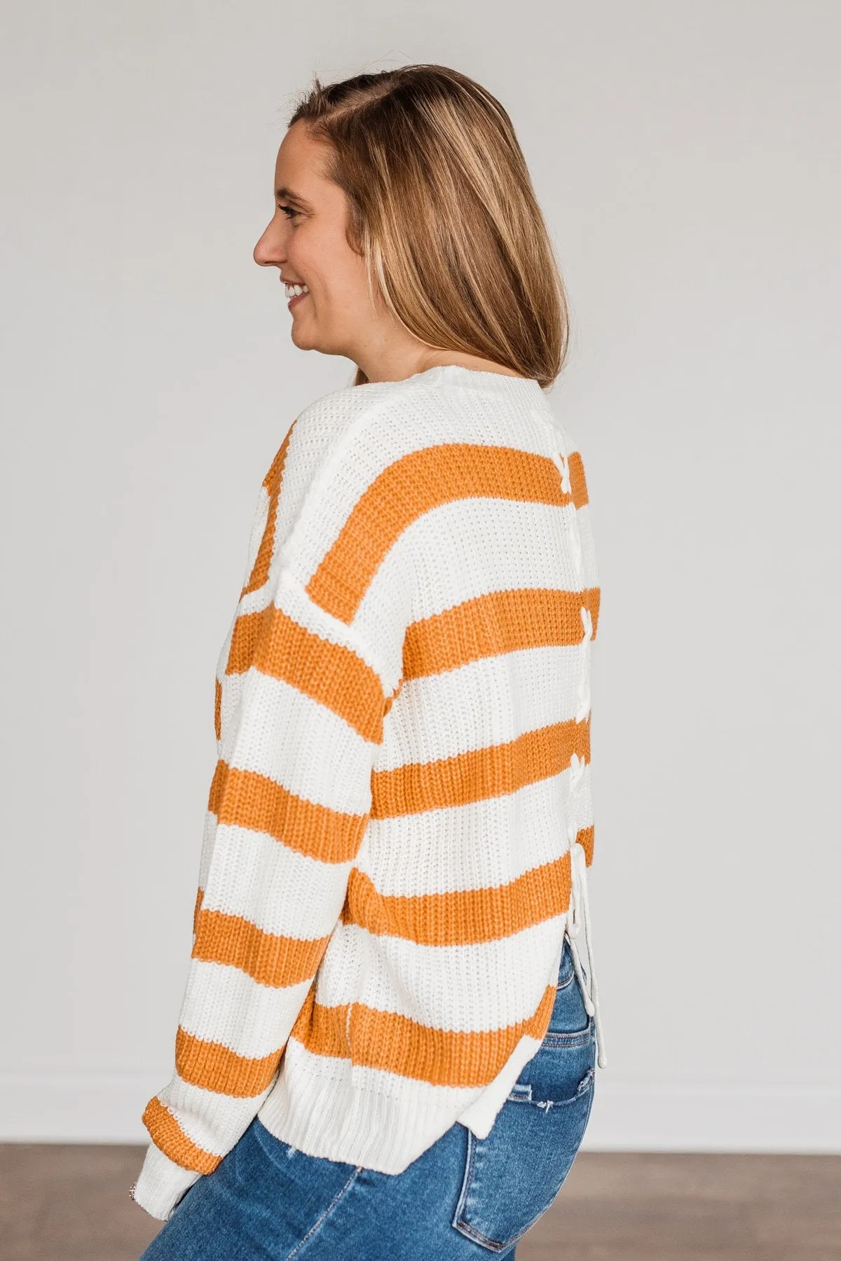 Checking You Out Striped Sweater- Ivory & Burnt Orange