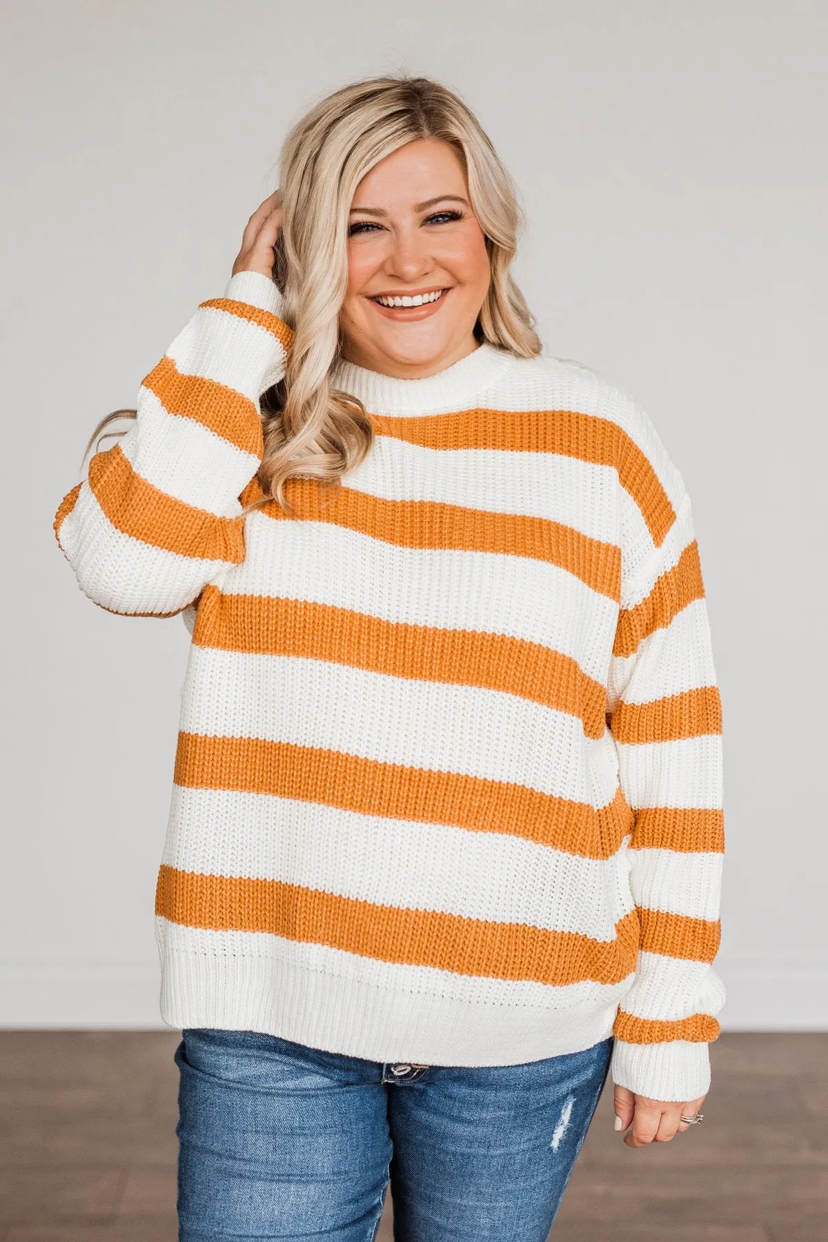 Checking You Out Striped Sweater- Ivory & Burnt Orange