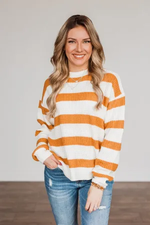 Checking You Out Striped Sweater- Ivory & Burnt Orange