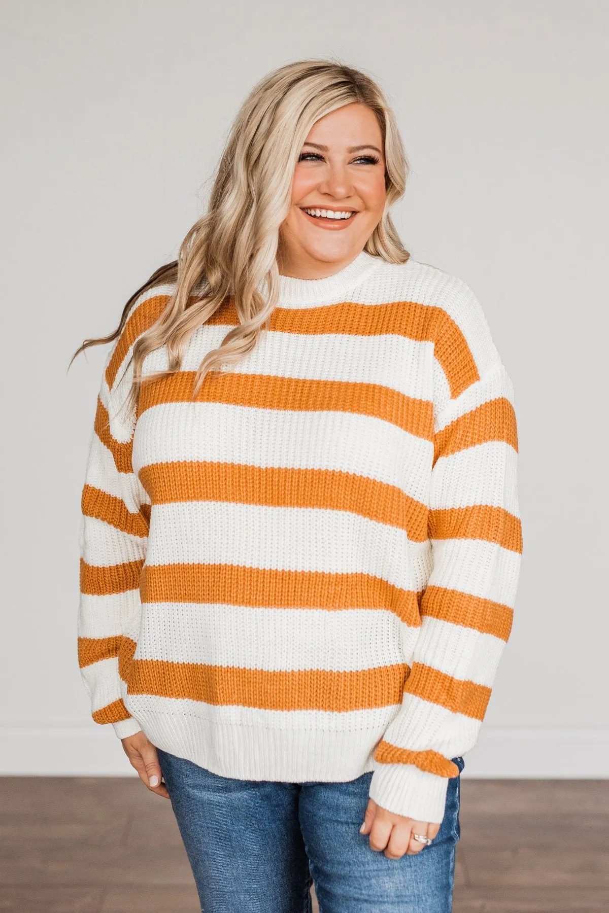 Checking You Out Striped Sweater- Ivory & Burnt Orange