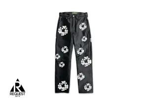 Cotton Wreath Leather Jeans "Black"