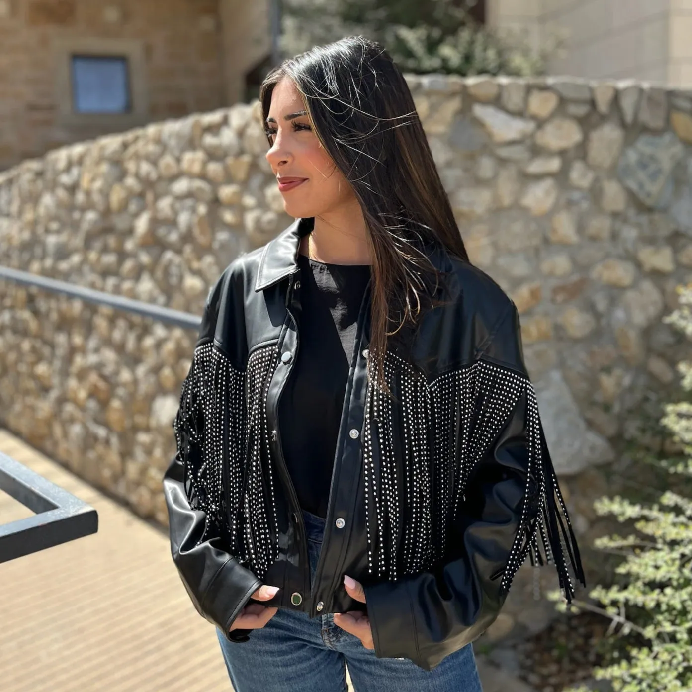 Country Sweetheart Studded Fringe Leather Jacket-FINAL SALE