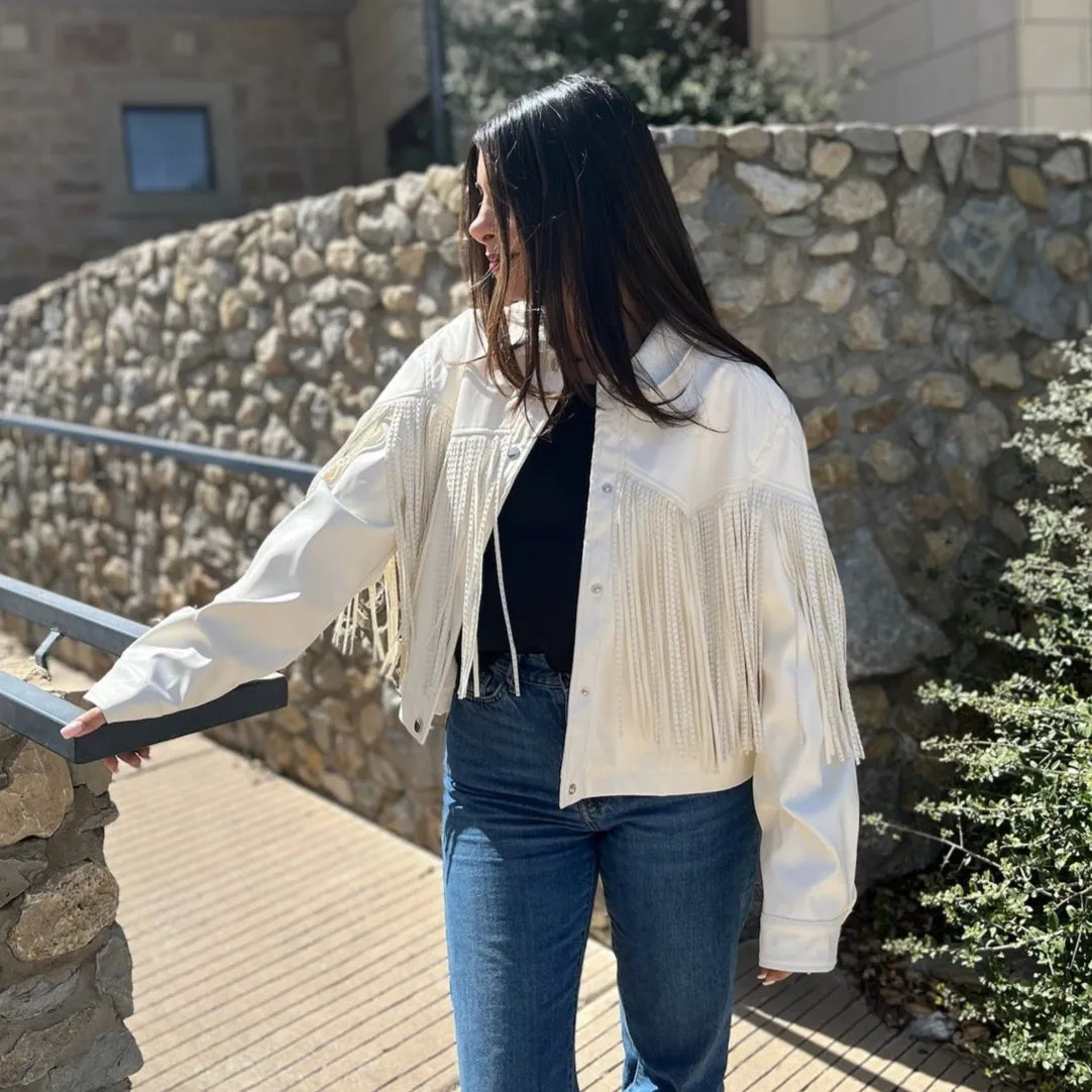 Country Sweetheart Studded Fringe Leather Jacket-FINAL SALE