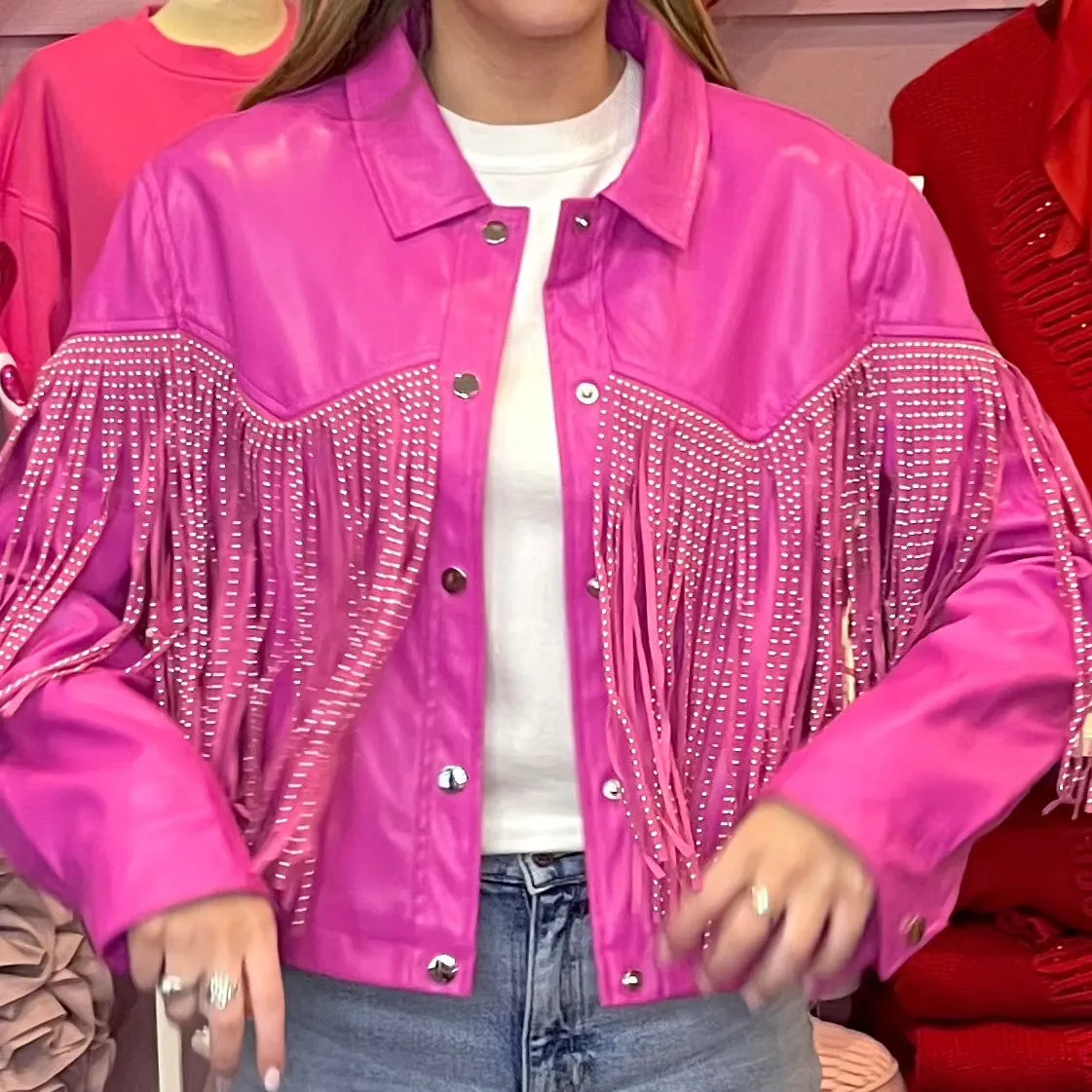 Country Sweetheart Studded Fringe Leather Jacket-FINAL SALE