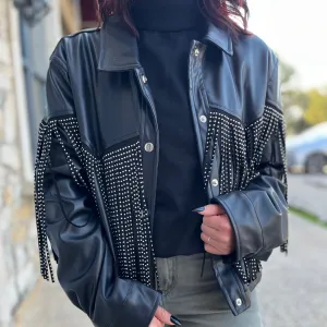 Country Sweetheart Studded Fringe Leather Jacket-FINAL SALE
