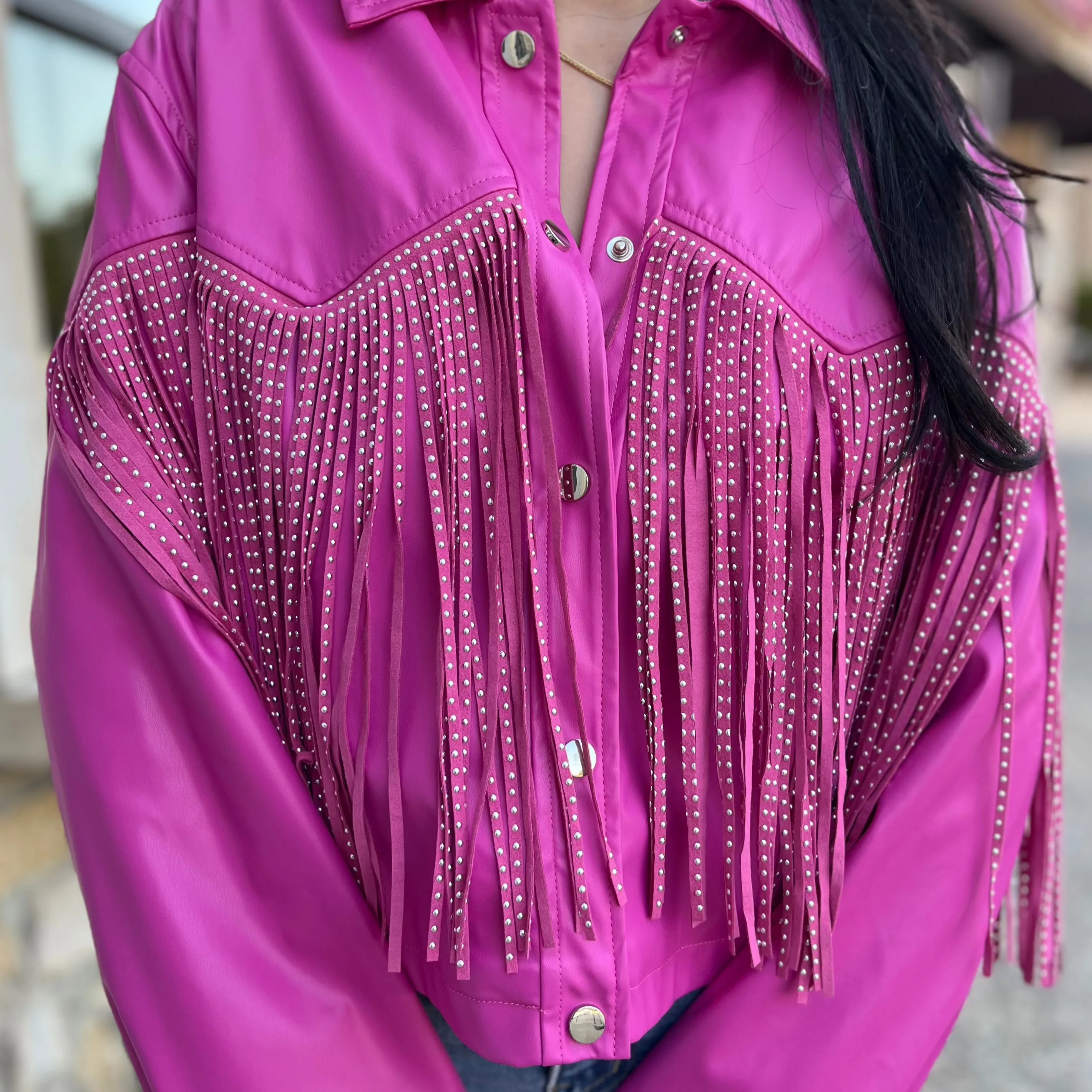 Country Sweetheart Studded Fringe Leather Jacket-FINAL SALE