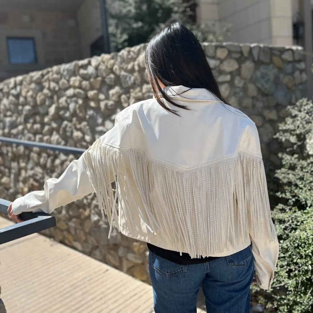 Country Sweetheart Studded Fringe Leather Jacket-FINAL SALE