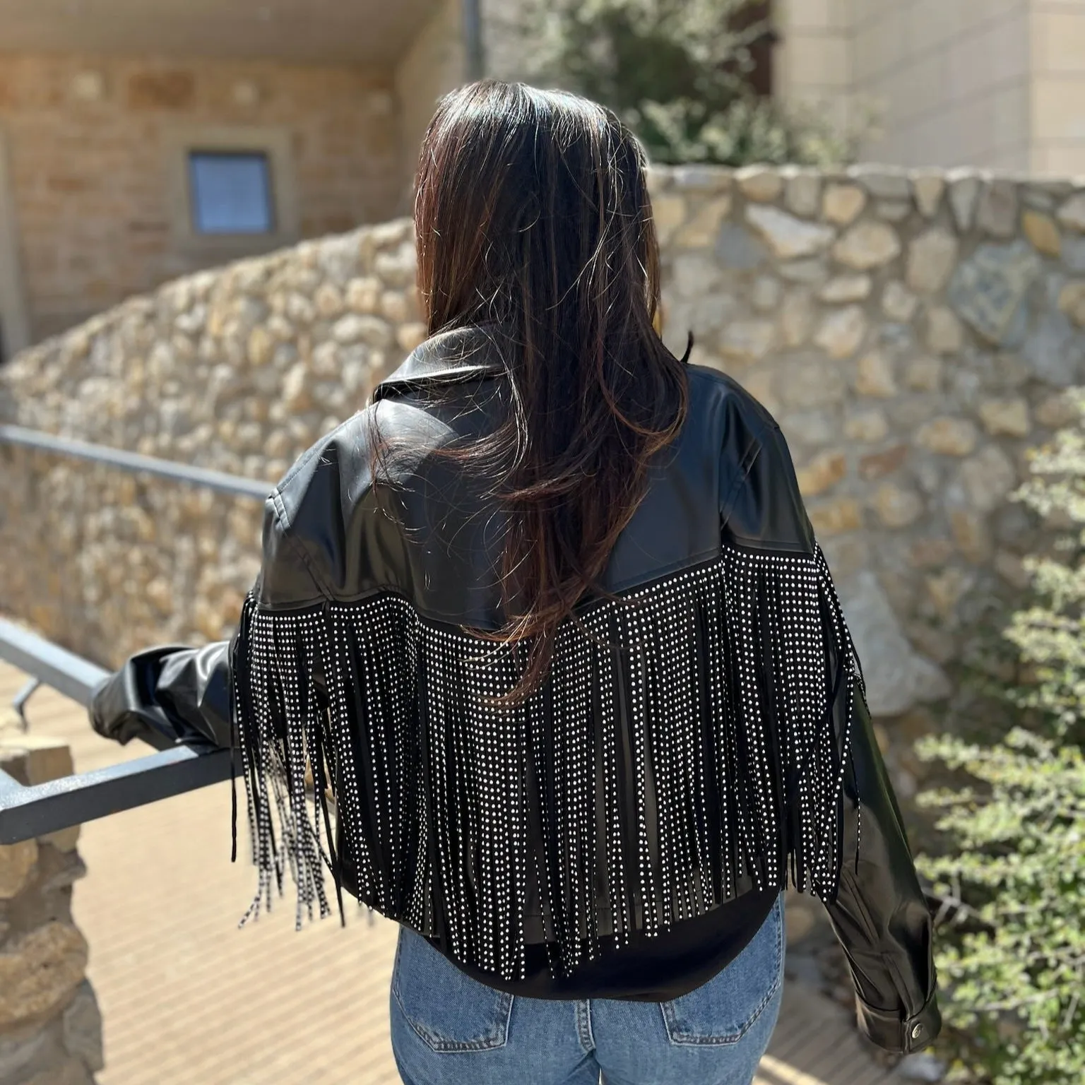 Country Sweetheart Studded Fringe Leather Jacket-FINAL SALE