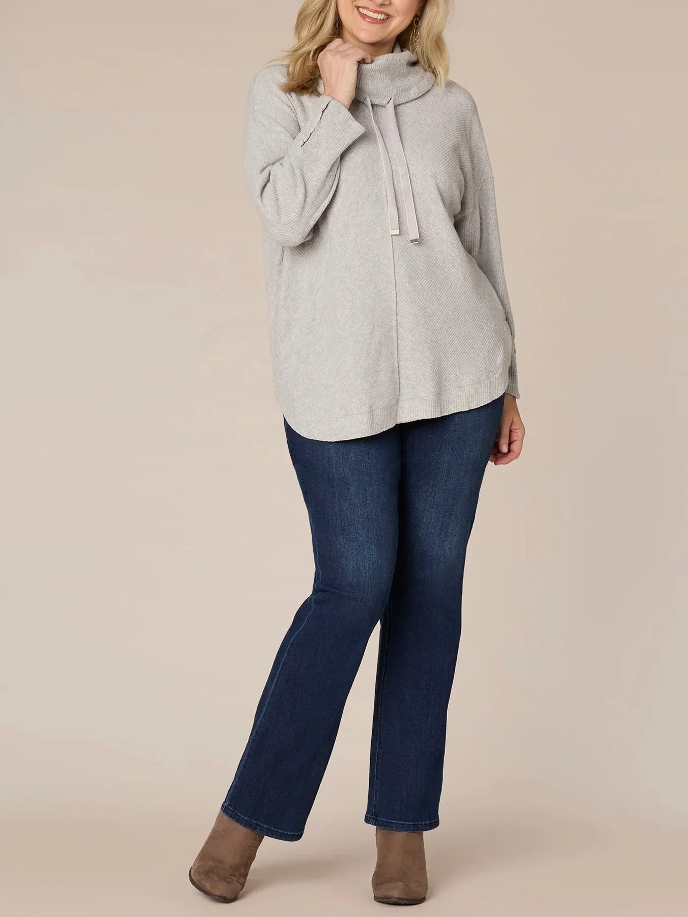 Cowl Neck Top with Tie - Heather Grey FINAL SALE