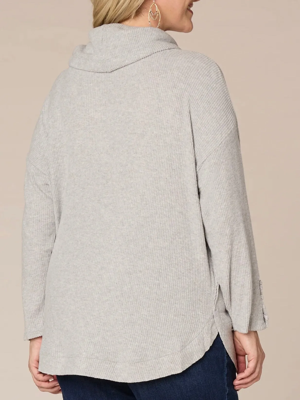 Cowl Neck Top with Tie - Heather Grey FINAL SALE