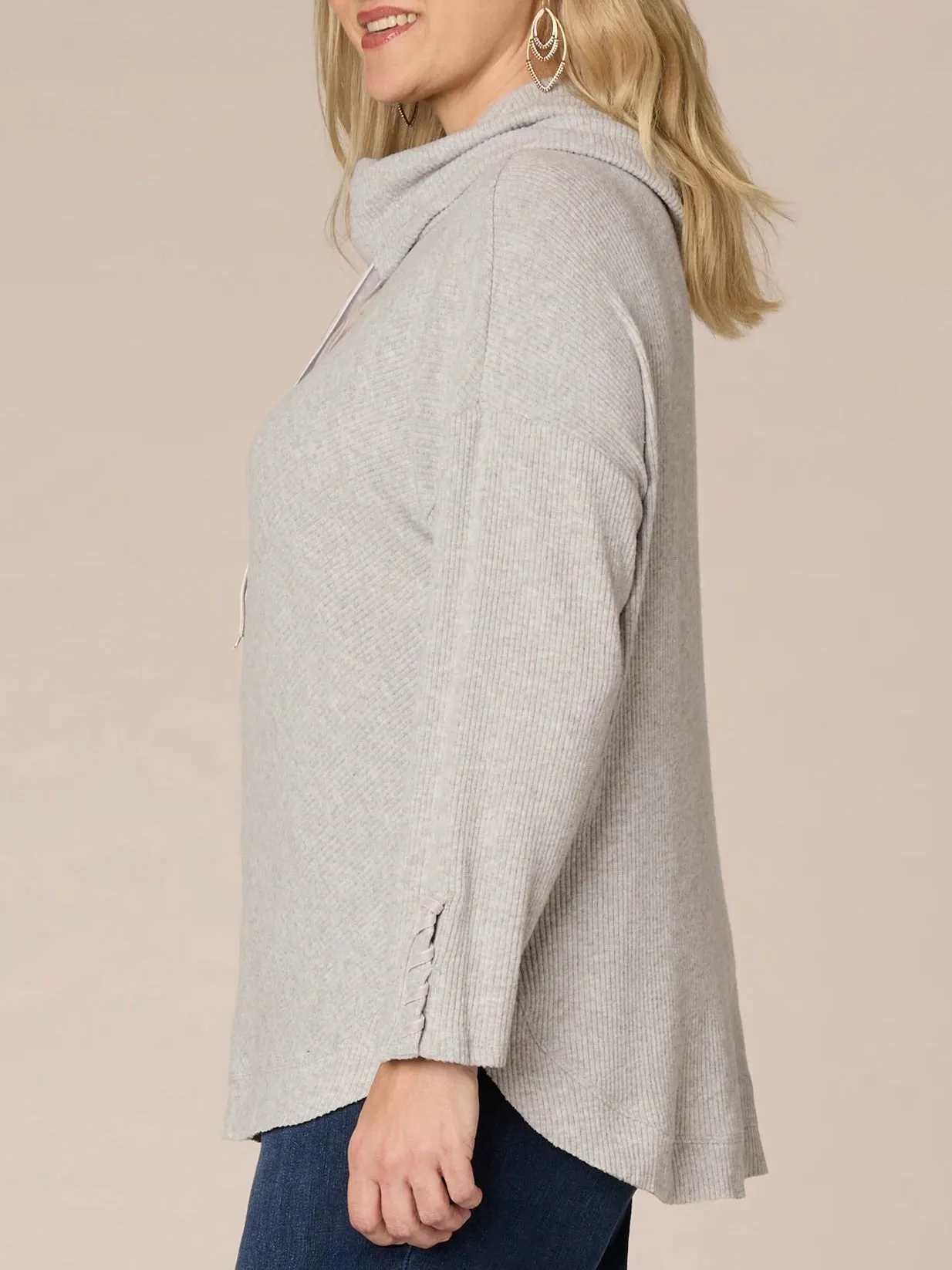 Cowl Neck Top with Tie - Heather Grey FINAL SALE